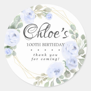 Eucalyptus Blue Floral 100th Birthday Thank You Classic Round Sticker