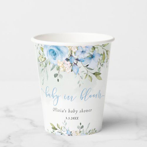 Eucalyptus blue floral baby in bloom baby shower paper cups