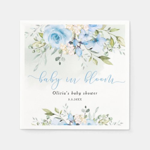 Eucalyptus blue floral baby shower napkins