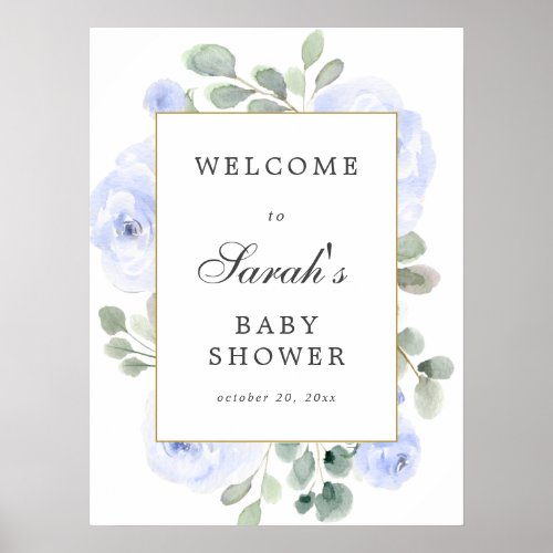 Eucalyptus Blue Floral Baby Shower Welcome Sign