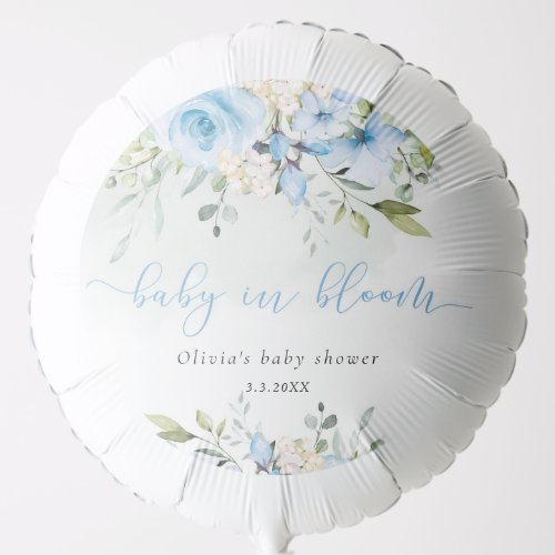 Eucalyptus blue floral babyin bloom baby shower balloon