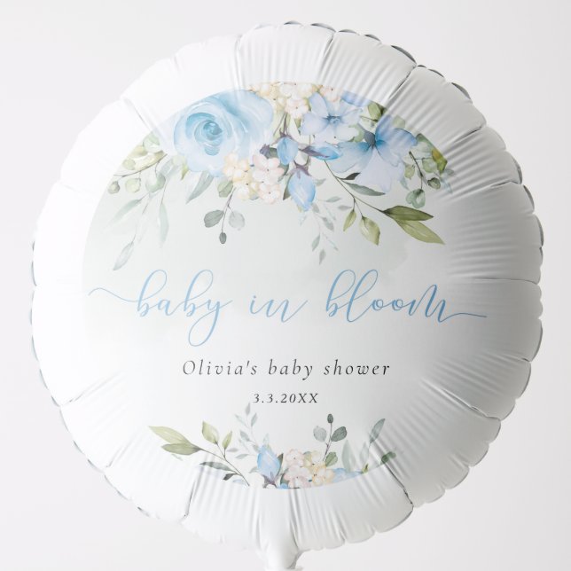 Eucalyptus blue floral babyin bloom baby shower balloon (Front)