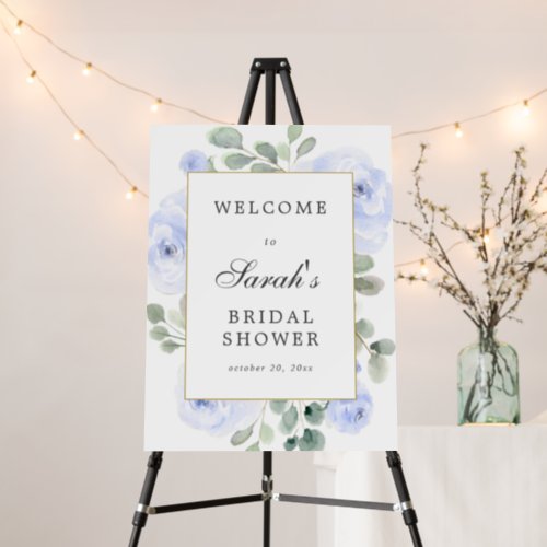 Eucalyptus Blue Floral Bridal Shower Welcome Foam Board
