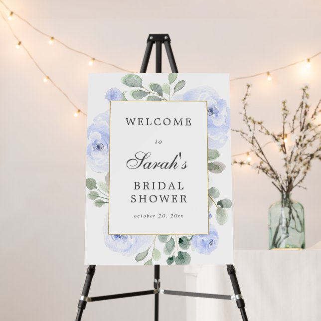 Eucalyptus Blue Floral Bridal Shower Welcome Foam Board (In Situ (Stand))