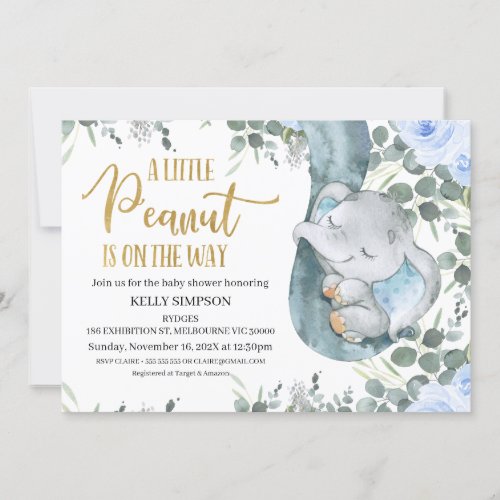 Eucalyptus Blue Floral Little Peanut Baby Shower Invitation