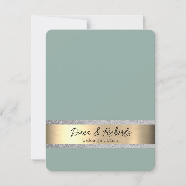 Eucalyptus Blue Gold Foil Wedding Invitation (Front)