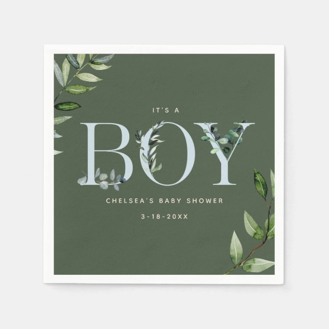 Eucalyptus Blue Green Boy Baby Shower Napkins (Front)