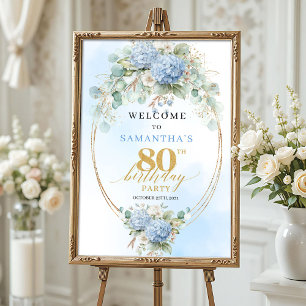 Eucalyptus & Blue Hydrangeas 80th birthday welcome Poster