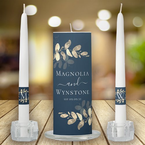 Eucalyptus Blue Monogram Wedding Unity Candle Set