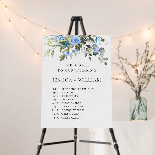 Eucalyptus Blue Roses Wedding Day Timeline Foam Board