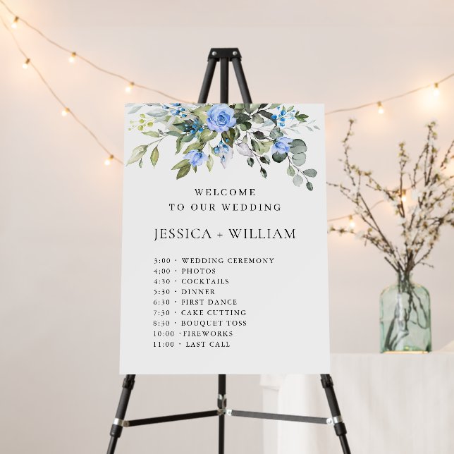 Eucalyptus Blue Roses Wedding Day Timeline Foam Board (In Situ (Stand))