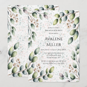 Eucalyptus Blush Alcohol Ink Brunch and Bubbly Invitation