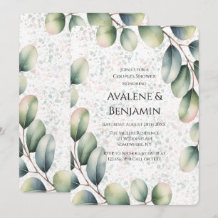 Eucalyptus Blush Alcohol Ink Couples Shower Invitation