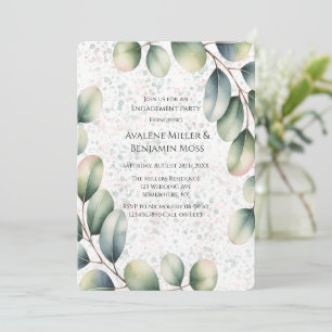 Eucalyptus Blush Alcohol Ink Engagement Party Invitation