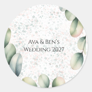Eucalyptus Blush Alcohol Ink Wedding Classic Round Sticker