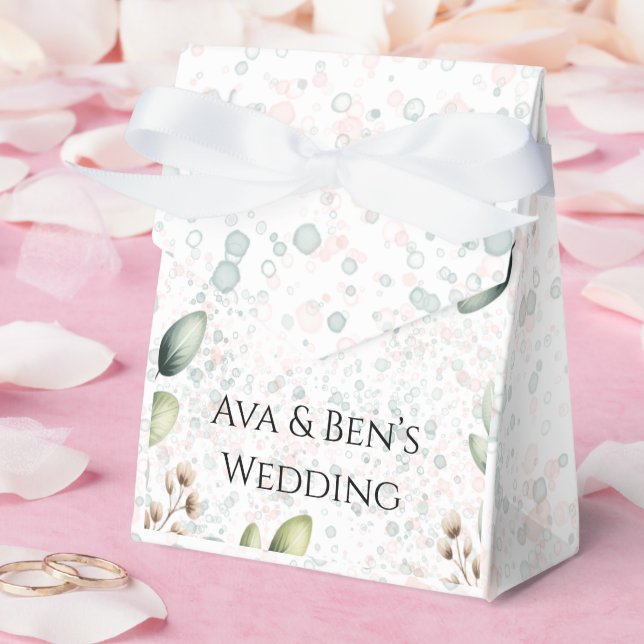 Eucalyptus Blush Alcohol Ink Wedding Favor Boxes (Wedding)