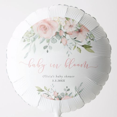 Eucalyptus blush floral baby in bloom baby shower balloon