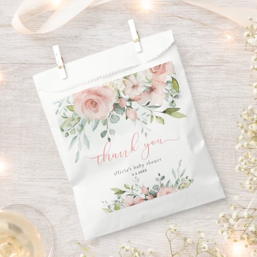 Eucalyptus blush floral baby in bloom baby shower favor bag