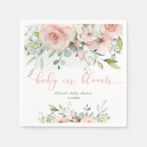 Eucalyptus blush floral baby in bloom baby shower napkins