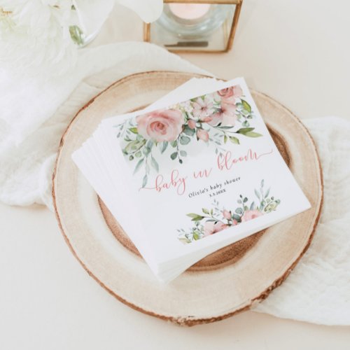 Eucalyptus blush floral baby in bloom baby shower napkins