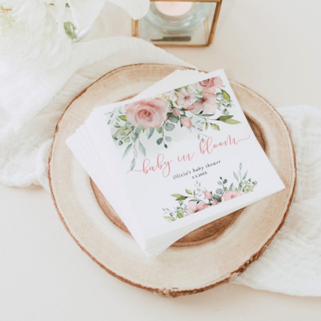 Eucalyptus blush floral baby in bloom baby shower napkins (Creator Uploaded)