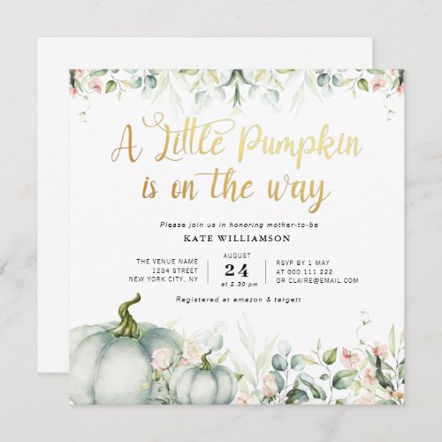 eucalyptus blush floral little pumpkin  invitation