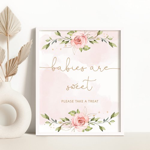 Eucalyptus blush pink floral Babies are sweet Poster