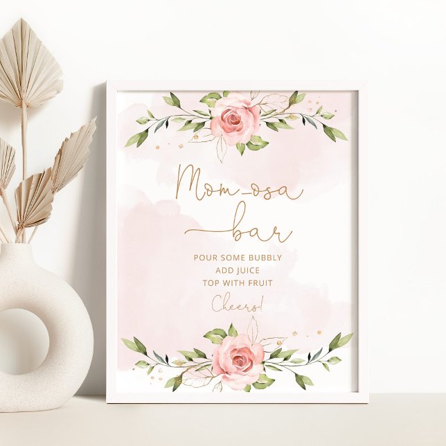 Eucalyptus blush pink floral Mom-osa bar Poster (Creator Uploaded)