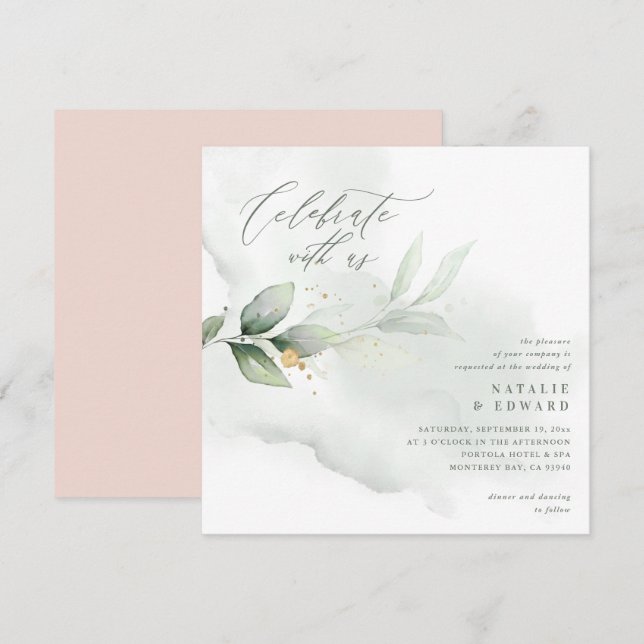 Eucalyptus blush pink gold wedding script etherial (Front/Back)