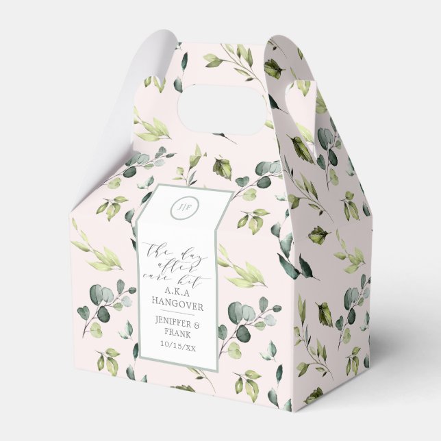 Eucalyptus Blush Pink Hangover Kit Wedding Party Favor Boxes (Front Side)