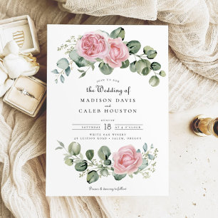 Eucalyptus Blush Pink Rose Floral Arch Wedding Invitation