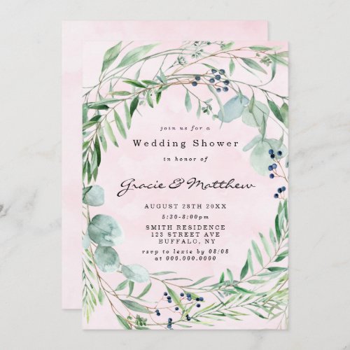 Eucalyptus Blush Pink Wedding Shower Invitation