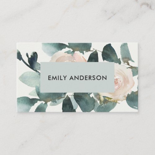 EUCALYPTUS BLUSH ROSE GREY FOLIAGE WATERCOLOR BUSINESS CARD