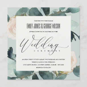 EUCALYPTUS BLUSH ROSE GREY PINK FOLIAGE WEDDING INVITATION