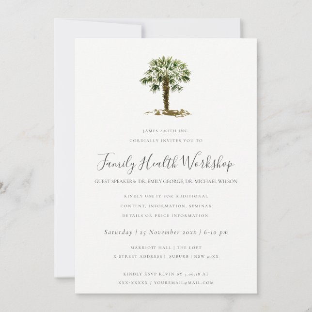 EUCALYPTUS BLUSH ROSE KRAFT BLACK WORKSHOP EVENT INVITATION (Front)