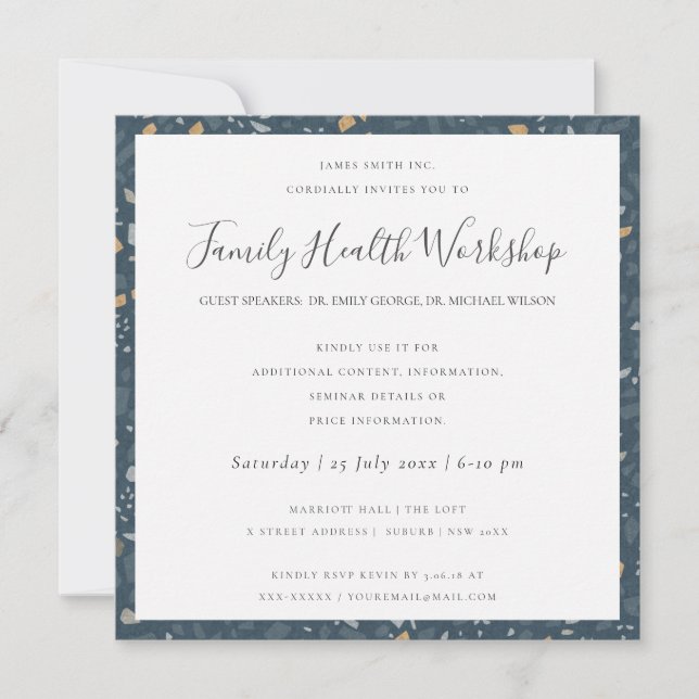 EUCALYPTUS BLUSH ROSE KRAFT NAVY WORKSHOP EVENT INVITATION (Front)