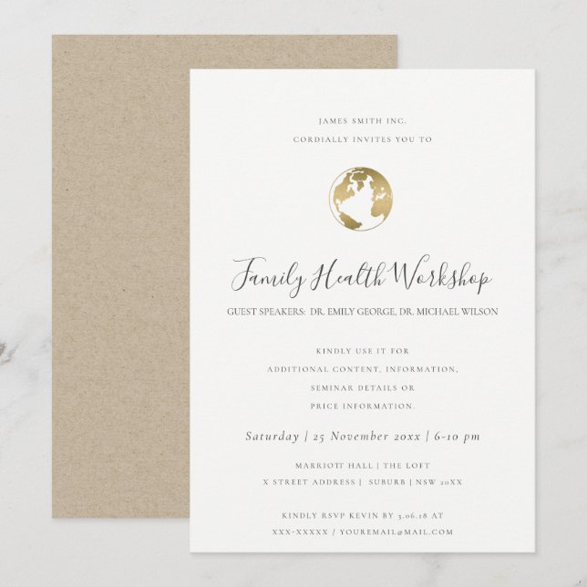 EUCALYPTUS BLUSH ROSE KRAFT NAVY WORKSHOP EVENT INVITATION (Front/Back)