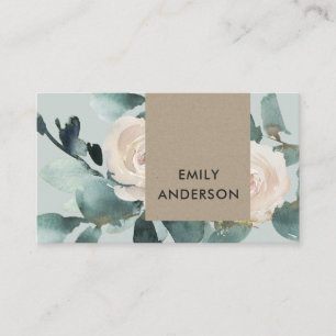 EUCALYPTUS BLUSH ROSE PEONY GREY FAUNA WATERCOLOR BUSINESS CARD