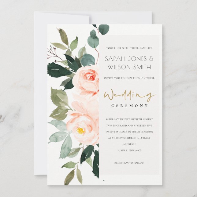 Eucalyptus Blush Rose Pink Wedding Invite (Front)