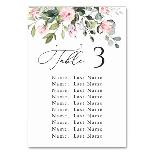 Eucalyptus Blush Roses Table Number Seating Chart