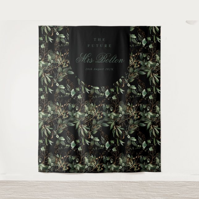 Eucalyptus Boho Arch Black Bridal Shower Backdrop (Front)
