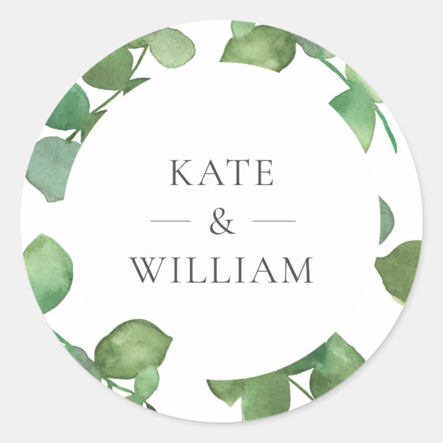 Eucalyptus Boho Greenery Classic Round Sticker (Front)