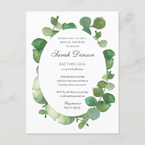 Eucalyptus Boho Greenery Floral Bridal Shower Announcement Postcard