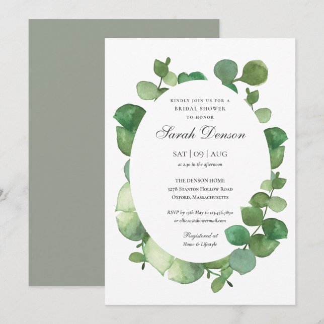 Eucalyptus Boho Greenery Floral Bridal Shower Invitation (Front/Back)