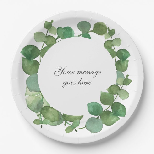Eucalyptus Boho Greenery Floral Paper Plates (Front)