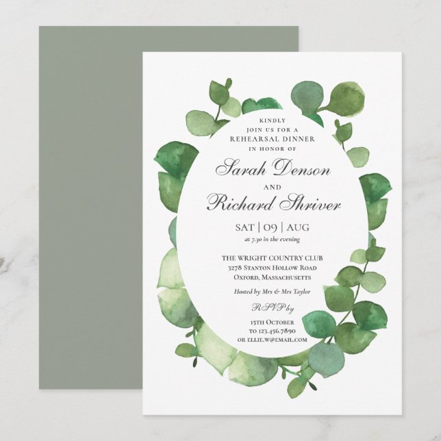 Eucalyptus Boho Greenery Floral Rehearsal Dinner Invitation (Front/Back)