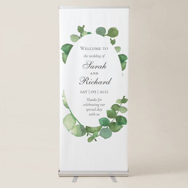 Eucalyptus Boho Greenery Floral Welcome Retractable Banner (Front)