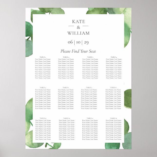 Eucalyptus Boho Greenery Wedding Seating Chart (Front)