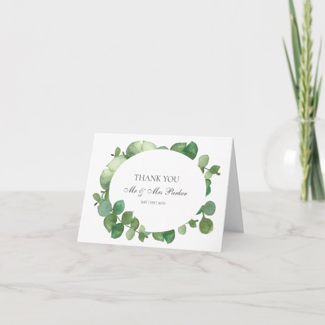 Eucalyptus Boho Greenery Wedding Thank You Card (Front)