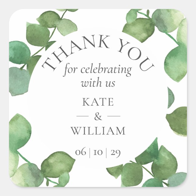 Eucalyptus Boho Greenery Wedding Thank You Square Sticker (Front)